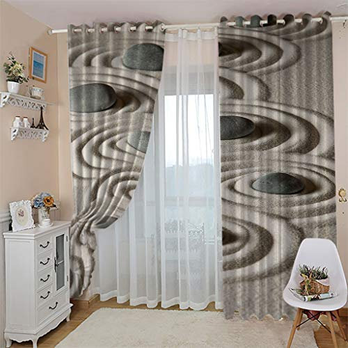 Moderne Strand-Verdunkelungsvorhänge mit Kieselstein-Druck, für Wohnzimmer, Schlafzimmer, 2 Paneele, 140 cm Länge, Ösenvorhänge mit Wärmedämmung, Ring-Design, für Kinderzimmer Dekoration und