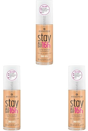essence cosmetics stay ALL DAY 16h long-lasting Foundation 30 Soft Sand (Packung mit 3)