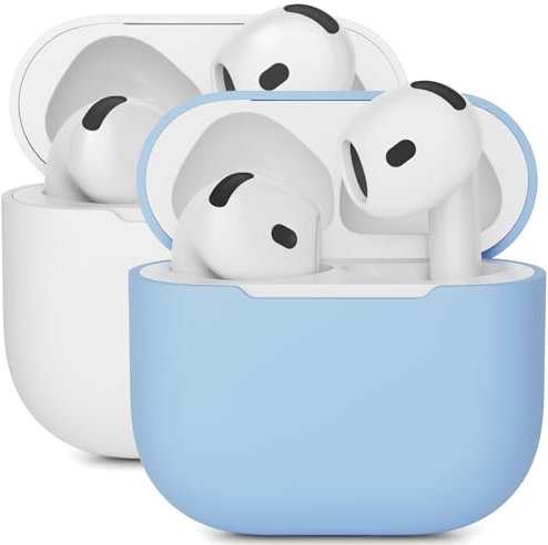 2PCS Mocarheri Case Cover for AirPods 4, Protective Silicone Case, Ultra-Thin, Soft Silicone Shockproof, Front LED Visible, White/Sky Blue