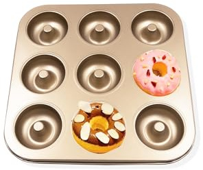 Stampo antiaderente per ciambelle, 9 cavità, in acciaio al carbonio, per ciambelle, muffin, cupcake, oro (uno stile)