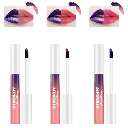 Fengyang® Peel Off Lip Stain Lip Tint Set,Peel Off Matte Lip Gloss,Matte Liquid Lipstick,Lip Gloss Water-Proof Lip Tint Stain Non-stick Cup Peel Off Lipstick Lip Makeup for Women(3Pcs)