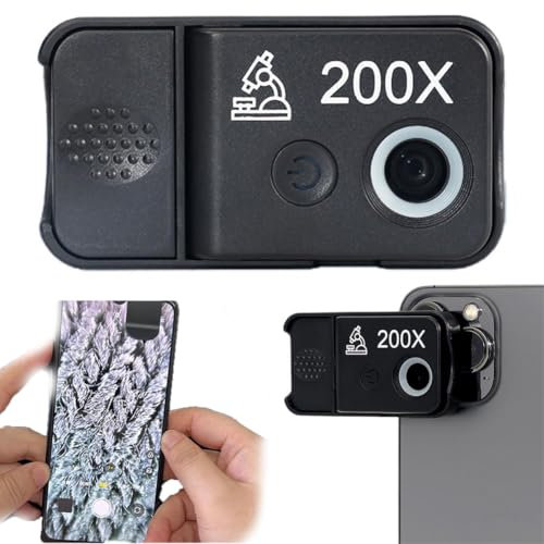 Microscope de téléphone avec lentille CPL/lumière LED, Nano zoom 200x pour iPhone, microscope de poche 200x, zoom grossissant avec objectif CPL, télescope Nano Zoom 200x pour iPhone, microscope de