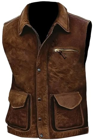 Gilet en daim pour homme – Gilet classique boutonné sans manches avec poches fonctionnelles, gilet de cowboy occidental durable et élégant, parfait pour l'extérieur, style vintage décontracté et