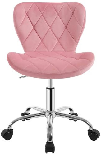EUGAD Sedia da Ufficio Ergonomica, Sgabello con Ruote, Sedia da Trucco con Schienale in Velluto, Girevole, Rosa