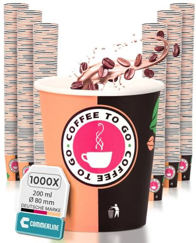 Commerline Kaffeebecher To Go Pappe – 500 Stück, 200 ml (8 oz) | Einweg-Pappbecher für Kaffee & Tee | Einwegbecher zum Mitnehmen | Papierbecher Für Heiß- & Kaltgetränke | Kaffeetasse