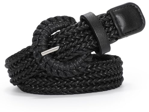 VONMELLI Schmaler Gürtel Damen Geflochtener Gürtel Retro Stretchgürtel Rattan Gewebter Taillengürtel für Sommermode Kleid Jeans Hose