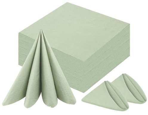 100 Stück Papierservietten 40x40 Salbeigrün Servietten Grün Servietten Hochzeit Eukalyptus Cocktailservietten Salbei Servietten Grün für Hochzeit Geburtstag Abendessen Brautjubiläum Party