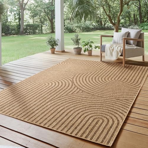 SIMPEX Outdoor Teppich 280x370 cm XXL Wetterfest Pflegeleicht Jute Natur Optik Skandinavisches Boho Design für Wohnzimmer Esszimmer Schlafzimmer Terrasse Balkon