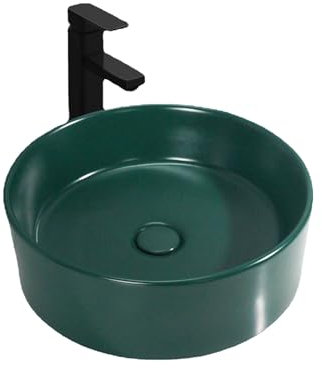 uadyie Lavandino da Bagno Lavabo da Bagno Rotondo in Ceramica Non porosa Lavabo Verde Scuro Arte del Bagno sopra lavabo da appoggio Lavandino da Bagno da Appoggio