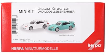 Herpa Model Kit MiniKit Porsche 911 GT3 (996) Grand Prix white and light green, 2 pieces, miniature at 1:87 scale, collector's item, model kit, plastic