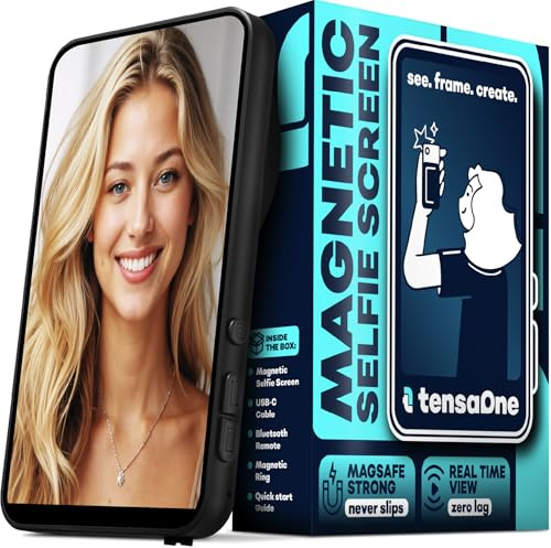 TensaOne Écran de moniteur à selfie pour iPhone et Android – Écrans magnétiques sans fil Vlog pour caméra arrière, moniteurs externes miroir 4K, accessoires de téléphone portable avec télécommande