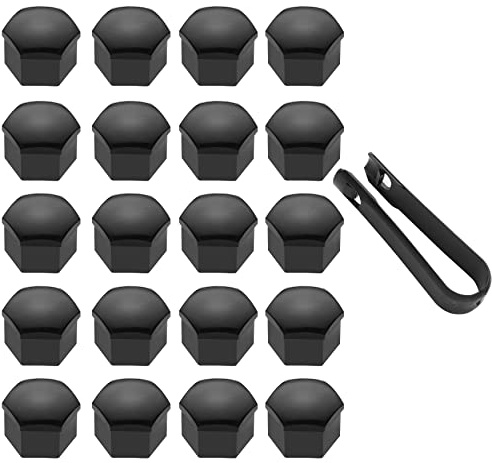 LICQIC 19 mm Wheel Nut Covers, 20 Pcs Car Wheel Nut Caps, Universal Wheel Bolt Covers with Removal Tool, Gloss Black