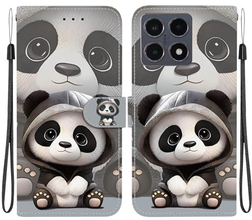 YUEQIAN Hülle für Xiaomi 15T 5G, Süßer Panda Brieftasche Klapphülle Kreditkartenfächern & Standfunktion Handyhülle mit Schlüsselband Schutzhülle (Panda)