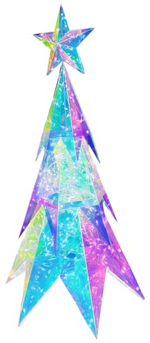 Rachlicy Decorazioni Natalizie sull'albero di Natale prismatico Illumina L'Albero Iridescente da 21 Pollici con Tavolo da Star Topper USB Alimentato per la Festa per Ufficio a casa