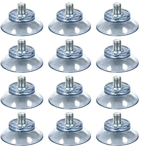 12 Pack Glass Suction Cups, 25mm (1 Inch) Clear PVC Sucker Pads with Metal Screw Nuts - Strong Hold for Windows, Mirrors, Tiles, Car Walls & Smooth Surfaces, Reusable Daily Hanging Holders