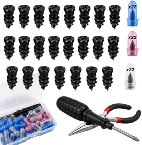 NOOGUI Kit Antipinchazos Coche, 66 Tornillos para Pinchazos Neumaticos | Tamaños 6 7 y 8 mm, Incluye Destornillador y Alicate, para Neumaticos Tubeless sin Cámara, Reparación Rápida de Emergencia