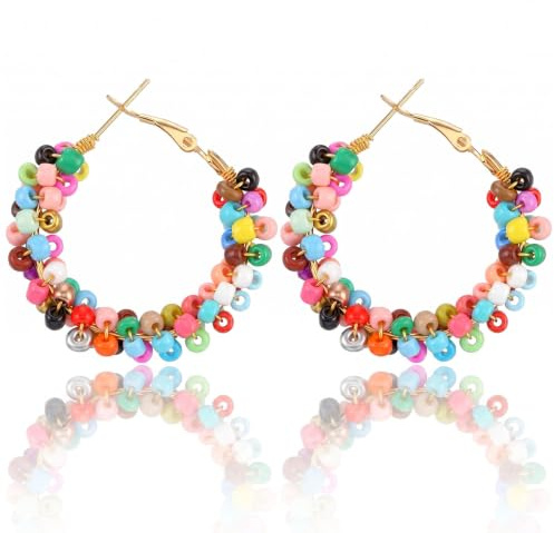 Yuanchu Bunte Perlen Creolen, Boho-Blumen Neon Ohrringe für Damen | Damen Neon-Ohrringe trendige Ohrringe für Damen 2026 bunte Ohrringe für Damen