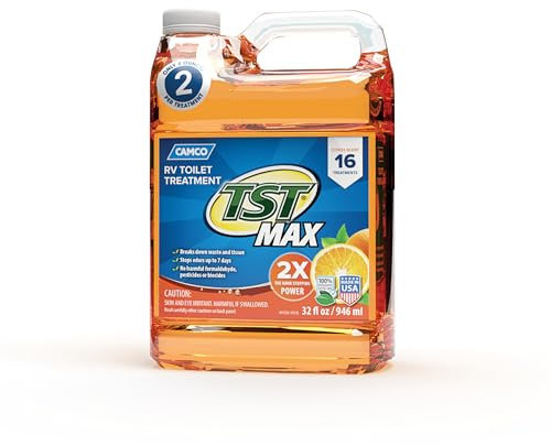 Camco TST MAX RV Toilet Treatment 32 oz. - Control Unwanted RV Sewer Odors & Break Down Waste and RV Toilet Paper - Biodegradable Septic Safe Formula - Orange Scent (41192)