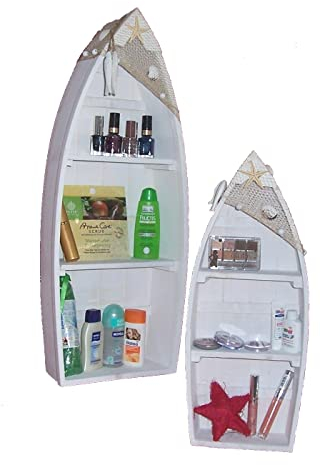 AAF Nommel ® Bootsregal Bootregal im Maritim Mediterran Look 2 er Set 2 Einlegeböden Boot Regal zum Stellen Hängen Stand Hängeregal