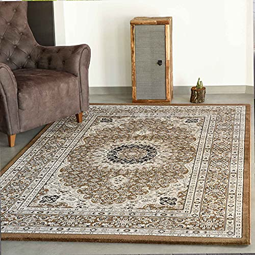 VIMODA Teppich Wohnzimmer Orient Stil Ornament Bordüre Braun Beige, Maße:240 x 340 cm