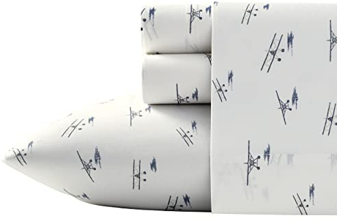 Eddie Bauer - Full Sheets, Cotton Percale Bedding Set, Crisp & Cool, Stylish Luxurious Bedding Set, Dorm Room Essentials (Sea Plane, Full)