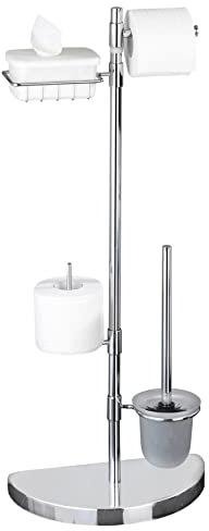 Maximex WENKO Raumspar WC-Center, Ständer für Toilettenpapier & Toilettenbürste, WC-Papierhalter mit Ablage, stehender Rollenhalter inkl. Bürste, rostfreier Edelstahl, 34 x 84,5 x 18 cm