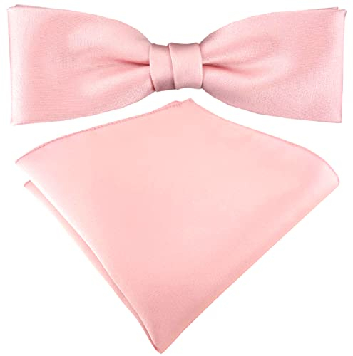 TigerTie vorgebundene schmale Satin Fliege Einstecktuch in rosa Uni einfarbig + Aufbewahrungsbox