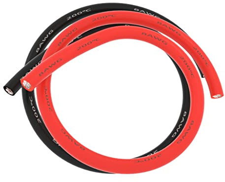 BNTECHGO 8 Gauge Silicone Wire Ultra Flexible 6 ft high temp 200 deg C 600V 8 AWG Silicone Wire 1650 Strands of Tinned Copper Wire Stranded Wire Model Cable Black and Red Each Color 3 ft