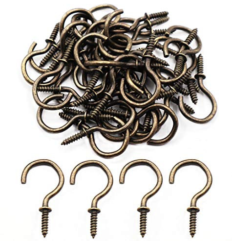 Antique Brass Ceiling Hooks Screw Cup Hook Oil Rubbed Bronze 20 Pack 1.46 Inch Screw-in Light Hooks