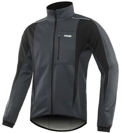 ARSUXEO Veste cycliste hommes veste de course Coupe-vent Softshell Winter Thermal respirant Bike Outterwear 15K Gris XL