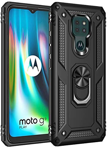 DEDUX Hülle für Motorola Moto E7 Plus/Moto G9 Play [Tough Armour Series] Rugged Anti-Scratch PC Rückwand Schale + Shockproof TPU + Faltbarer Halterungen. Schwarz