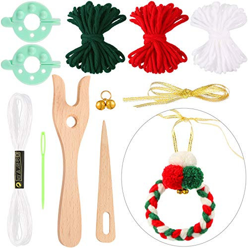 Chuangdi 2 Stücke Hölzerne Häkelnadel Strickgabel Webwerkzeug Zubehör Kinder Weihnachten DIY Bastelset DIY Weihnachtskranz für Weihnachtsdeko