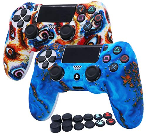RALAN Controller Skin Anti-Rutsch Silikon Cover Protector Case Kompatibel mit PS4 Slim/PS4 Pro Wireless/Wired Gamepad Controller x2 mit 4 Cat Paw Thumb Grip Caps und Black Pro Thumb Grip X 8