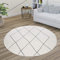 Paco Home Teppich Wohnzimmer Skandi Rauten Muster Modern Weiß Verschiedene Designs Größen, Grösse:200 cm Rund, Farbe:Weiß 2