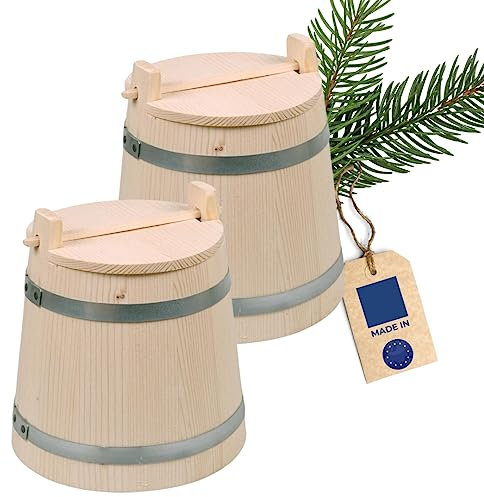 Hofmeister Holzwaren 2X Gurkentopf mit Deckel, 5 Liter, plastikfrei Einlegen & Fermentieren von Gurken, Gemüse & Sauerkraut, robuster Gärtopf mit Gärdeckel