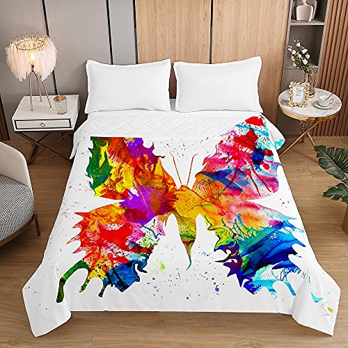 Surwin Tagesdecke Bettüberwurf Steppdecke für Doppelbett Einzelbett, Mikrofaser Wattiert Gesteppt Bettdecke 3D Schmetterling Dünne Tagesdecken mit Ultraschall Prägung (Bunt,220x240cm)