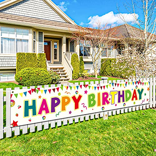 Deko Geburtstag, Happy Birthday Banner Groß, Banner Geburtstag Extra Länger 9.8x1.6 Füße, Draussen Party Deko für Kinder/Teenager/Frau (Farbe)