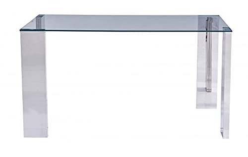 SDM Mesa Rectangular de diseño IMPRONTUS, de Comedor, de Acero Inoxidable y Cristal Transparente, 160x90 cms