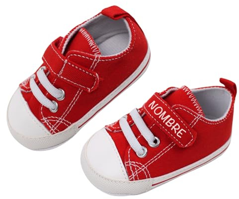 Zapatillas de Bebe Personalizadas con Nombre - Zapatos bebé de Lona Estilo Casual - Regalo Bebe Personalizado - Zapatos de 0 a 6 Meses (Rojo con Nombre, 18)