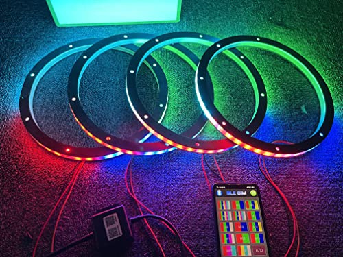 Sando Tech 4PCS 12 Car LED Speaker Decorative Light Kit Dream Color Chasing Flow Series Spacer Ring Light Coaxial Speaker Lights Bluetooth App Controlled