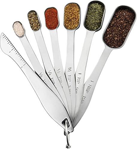 Juego 7 Piezas Cucharas Medidoras Medición,Measuring Spoons Preciso Material de Acero Inoxidable Tazas y Cucharas Medidoras Cocina paraTazas Medidoras para Medir Líquidos Sólidos