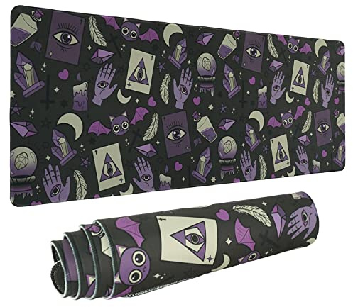 Goth XL Gaming-Mauspad - Erweitertes Großes Hexen-Mauspad, Schwarz-Violett, Kawaii, Gruselige Halloween-Hexe, Gothic Schreibtischzubehör, 80 x 30 cm