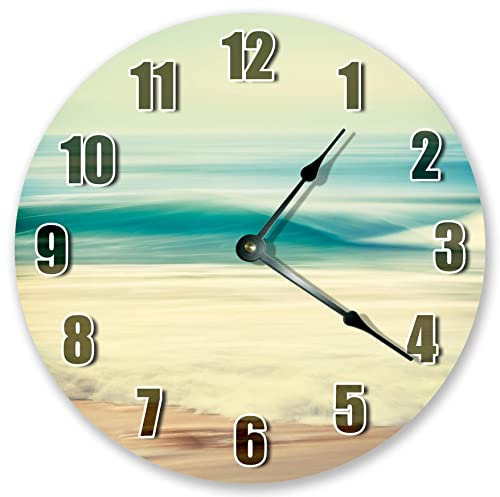 WengBeauty Orologio da parete in legno di moda silenzioso non ticchettio in riva al mare che scorre acqua orologio rotondo da parete per soggiorno cucina casa camera da letto decorazione 10 pollici