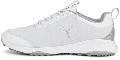 PUMA Herren Fusion Pro Golfschuh, Puma Weiß, PUMA Silber, flach, Hellgrau, 42 EU