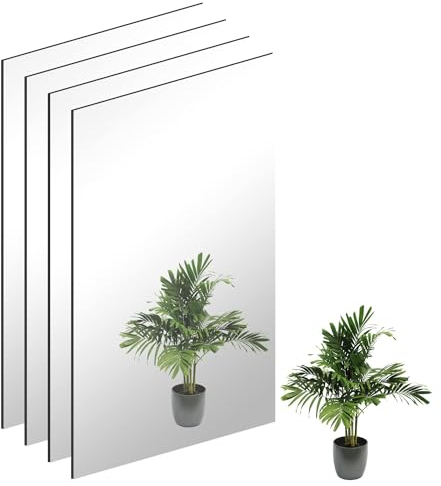 TSKDKIT 4 espejos de pared HD autoadhesivos de vidrio de longitud completa, sin marco, grandes espejos adhesivos para baño, dormitorio, sala de estar, decoración de pasillo (40 x 30 cm)