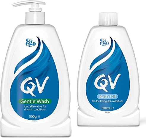 QV Gentle Wash 500g, Soap-Free, Moisturising, Low Irritant, PH Balanced, Body Wash for Eczema and Dry Skin Conditions & Bath Oil PH Balanced Low Irritant Formulation, 500 ml