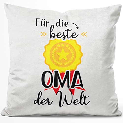 JUNIWORDS Kissen, Für die Beste Oma der Welt, 40 x 40 cm, Flauschig Samtweich Weich (1006480)