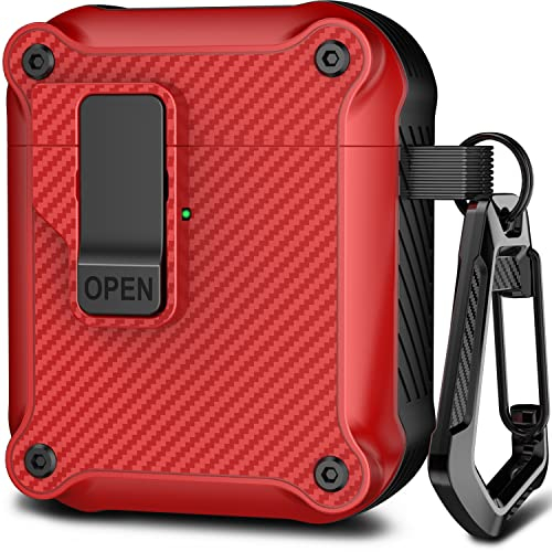 R-fun Kompatibel mit AirPods 2 Generation Hülle 2019, 1 Gen 2016 Case Cover, automatisches Pop-Up-Deckel-Design für Apple Airpods Hülle mit Reinigungsset & Schlüsselanhänger,Rot