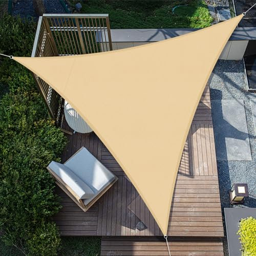 SUNNY GUARD Toldo Vela de Sombra Impermeable 6x6x6m Triangular a Prueba de Viento protección UV para Patio,Jardín, Exteriores, Terraza, Color Arena