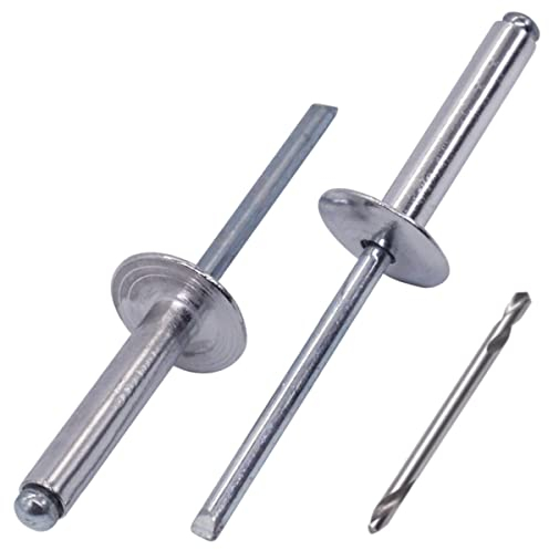 SKIR'CO (30 pezzi) Rivetti ciechi in alluminio con flangia grande 4,8 x 30 mm, mandrino in acciaio, punta da trapano inclusa